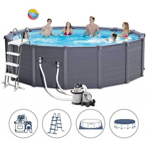 INTEX Graphite Gray Panel Pools Set Bazén 478 x124 cm s filtrací 26384GS