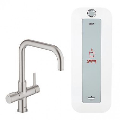 GROHE Red Duo páková dřezová baterie a combi-boiler (8 l), Supersteel 30156DC0