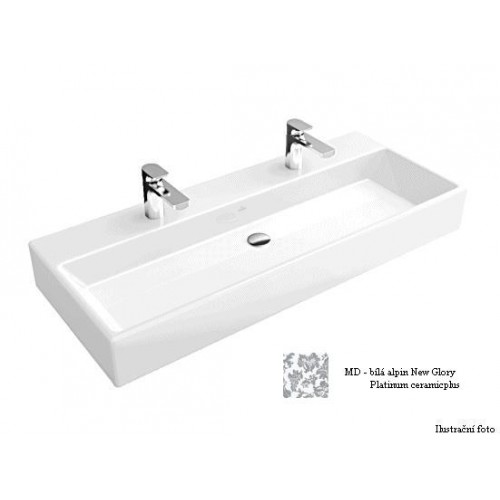 Villeroy & Boch Memento Umyvadlo k montáži s nábytkem 1000x470 mm, pro dvě 1otvorové armatury,bez přepadu, bílá alpin New Glory Platinum ceramicplus