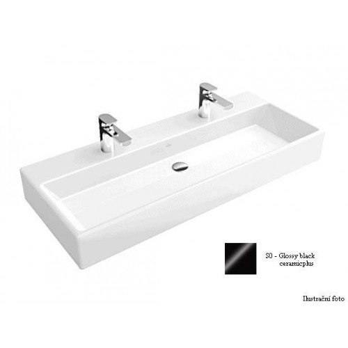 Villeroy & Boch Memento Umyvadlo k montáži s nábytkem 1200x470 mm, pro dvě 1otvorové armatury, glossy black ceramicplus