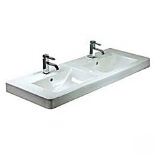 Villeroy & Boch Subway Dvojumyvadlo na skříňku 1300x485 mm, pro dvě 3otvorové armatury, bílá alpin ceramicplus