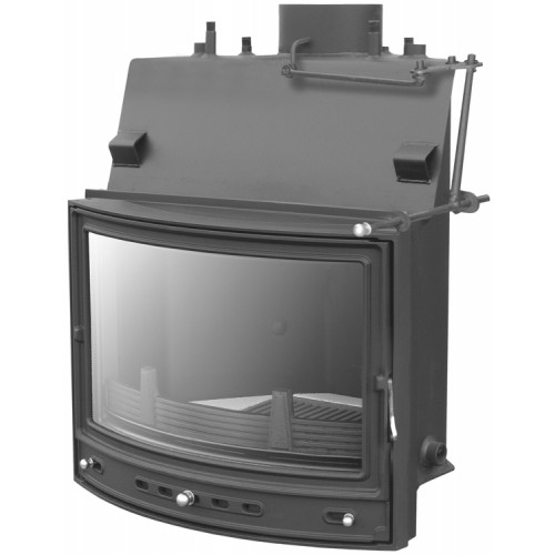 Aquador IRON PAN-C 8 teplovodní krbová vložka, rohové ohniště, panoramatické sklo AQR-PAN8-C