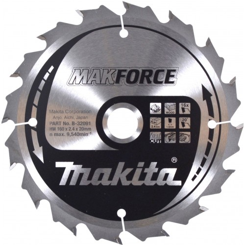 MAKITA B-32091 kotouč pilový dřevo MAKFORCE 160x2.4x20mm 16Z = old B-08143