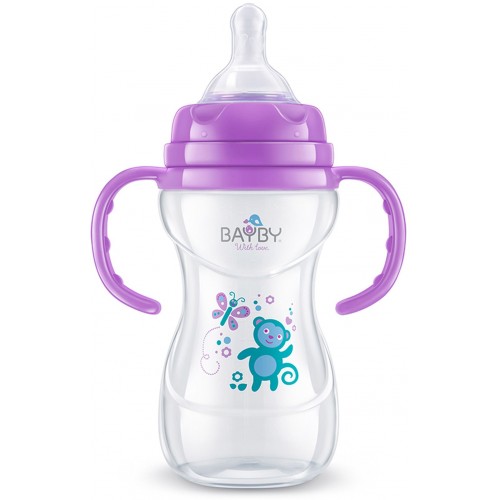 BAYBY BFB 6107 Kojenecká láhev s úchyty 240ml fialová 6m+ 42002147