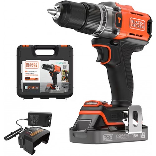 Black & Decker BCD383D1XK Vrtací šroubovák s příklepem (45Nm/18V/1x2,0Ah), kufr