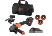 Black & Decker BCG6L8D2S Aku bezuhlíková úhlová bruska (18V/2x2,0Ah), 3x kotouč a taška