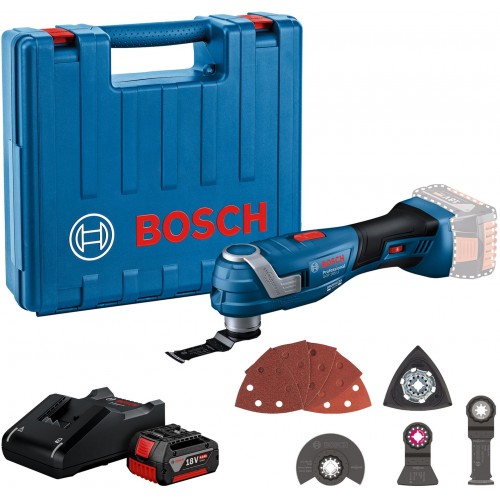 BOSCH GOP 185-LI Akumulátorový Multi-Cutter, 1x GBA 18V 4.0Ah, GAL 18V-20, kufr 06018G2021