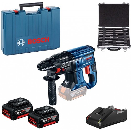 BOSCH Profesionální sada: GBH 180-LI + 11dílná sada vrtáků SDS plus + 2× GBA 18V 4.0Ah 0615990M33