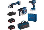 BOSCH GSR 185-LI+GWS 180-LI + GBH 180-LI + 2× 4,0 Ah v brašně 0615990N1Y