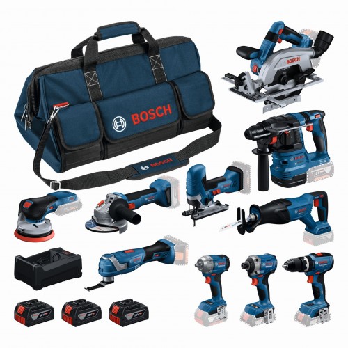 BOSCH 10dílná sada 18V nářadí GSB+GBH+GWS+GDR+GKS+GSA+GOP+GST+GDS+GEX+3x5,0Ah 0615A500EH BOSCH 10dílná sada 18V nářadí GSB+GBH+GWS+GDR+GKS+GSA+GOP+GST+GDS+GEX+3x5,0Ah 0615A500EH