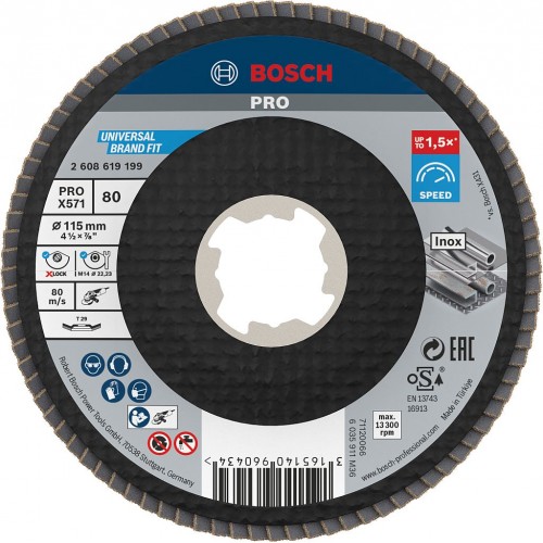 BOSCH Lamelový brusný kotouč PRO X571, lomené provedení, 115 mm, G80, X-Lock 2608619199