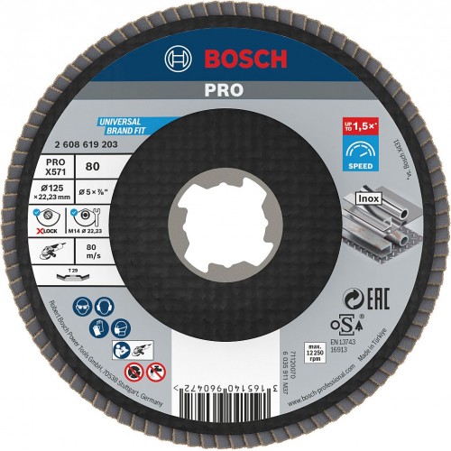BOSCH Lamelový brusný kotouč PRO X571, lomené provedení, 125 mm, G80, X-Lock 2608619203