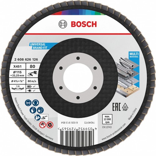 BOSCH Lamelový brusný kotouč X451, 115 × 22,23 mm, G80, T29, 15 ks 2608626169