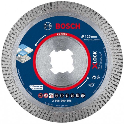 BOSCH Diamantový řezný kotouč EXPERT HardCeramic X-LOCK 125 × 22,23 × 1,4 × 10 mm 2608900658