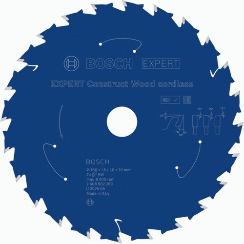 BOSCH EXPERT Construct Wood cordless Pilový kotouč, 160 × 1,6/1 × 20 mm, T24 2608902209