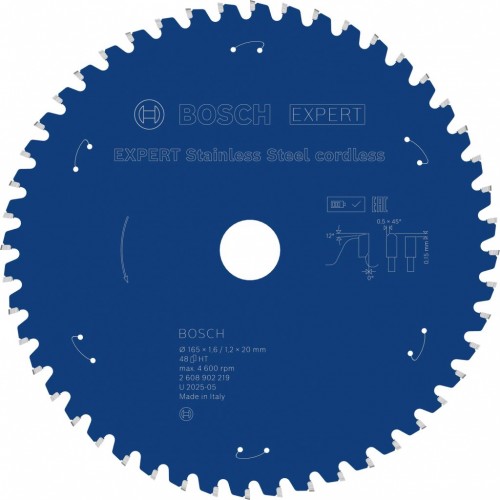 BOSCH EXPERT Stainless Steel cordless Pilový kotouč, 165 × 1,6/1,2 × 20 mm, T48 2608902219