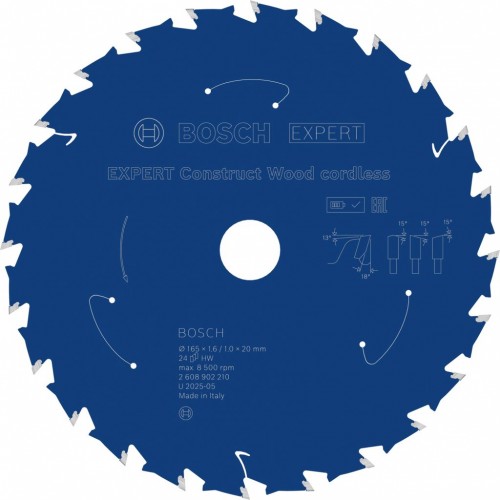 BOSCH EXPERT Construct Wood cordless Pilový kotouč, 165 × 1,6/1 × 20 mm, T24 2608902210 BOSCH EXPERT Construct Wood cordless Pilový kotouč, 165 × 1,6/1 × 20 mm, T24 2608902210
