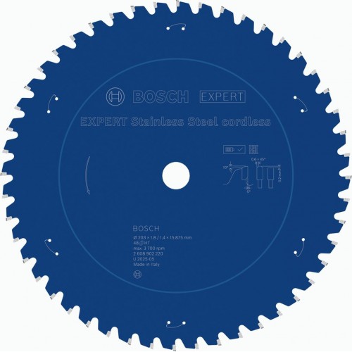 BOSCH EXPERT Stainless Steel cordless Pilový kotouč, 203 × 1,8/1,4 × 15,87 mm, T48 2608902220 BOSCH EXPERT Stainless Steel cordless Pilový kotouč, 203 × 1,8/1,4 × 15,87 mm, T48 2608902220