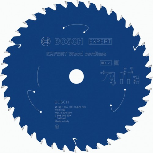 BOSCH EXPERT Wood cordless Pilový kotouč, 165 × 1,6/1 × 15,875 mm, T40 2608902239 BOSCH EXPERT Wood cordless Pilový kotouč, 165 × 1,6/1 × 15,875 mm, T40 2608902239