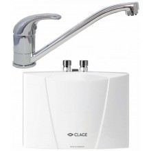 CLAGE M7 EKM Malý průtokový ohřívač vody 6,5 W 400 V + páková stojánková baterie 1500-17227