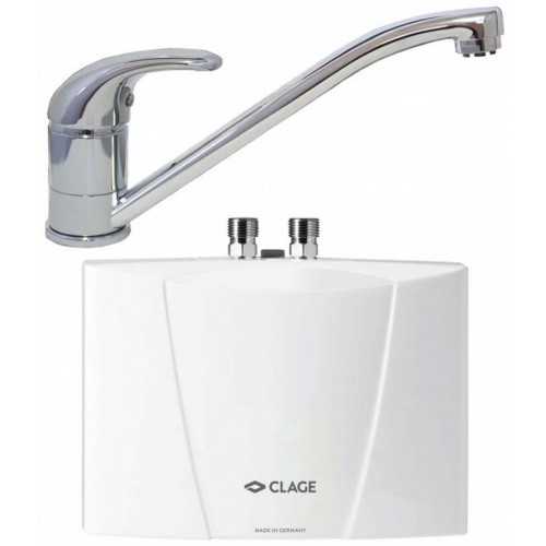 CLAGE M7 EKM Malý průtokový ohřívač vody 6,5 W 400 V + páková stojánková baterie 1500-17227