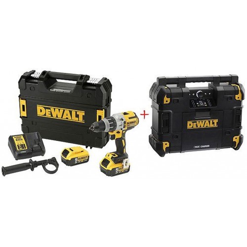 DeWALT Aku Vrtačka s příklepem XRP 2x18V 5,0Ah + Aku Rádio Tstak system DCD996P2R-XK