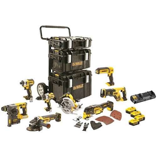 VÝPRODEJ DeWALT Kombinovaná sada nářadí 18V 4x 5,0Ah Li-Ion XR, s vozíkem a kufry Tough DCK853P4 POŠKOZENÉ MADLO!!