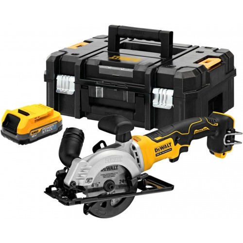 DeWALT DCS571E1T Aku okružní pila (115mm/18V/1x1,7Ah PowerStack) bez nabíječky, kufr Tstak