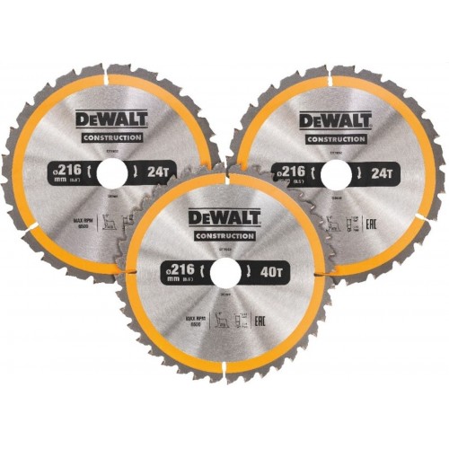 DeWALT DT1962 Sada 3 ks pilových kotoučů 216 × 30 mm