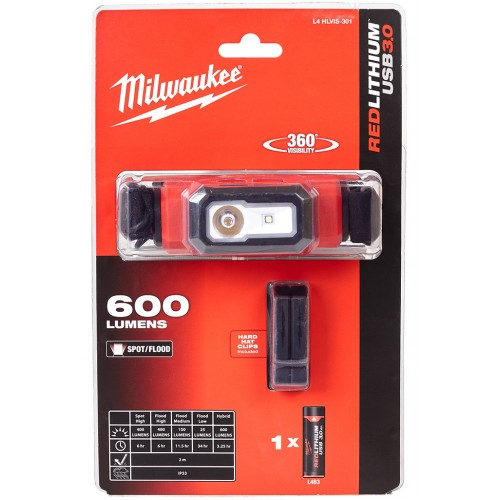 Milwaukee L4 HL-VIS-301 Čelová lampa s vysokou viditelností a USB nabíjením 4933479768 Milwaukee L4 HL-VIS-301 Čelová lampa s vysokou viditelností a USB nabíjením 4933479768