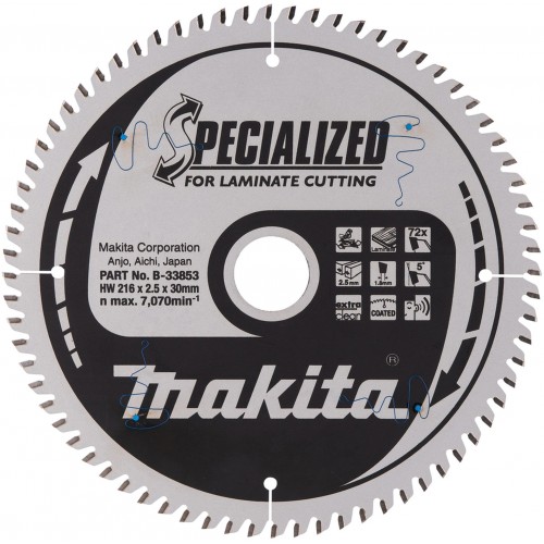 MAKITA B-33853 Kotouč pilový lamino SPECIALIZED 216x2.5x30mm 72Z = old B-29474