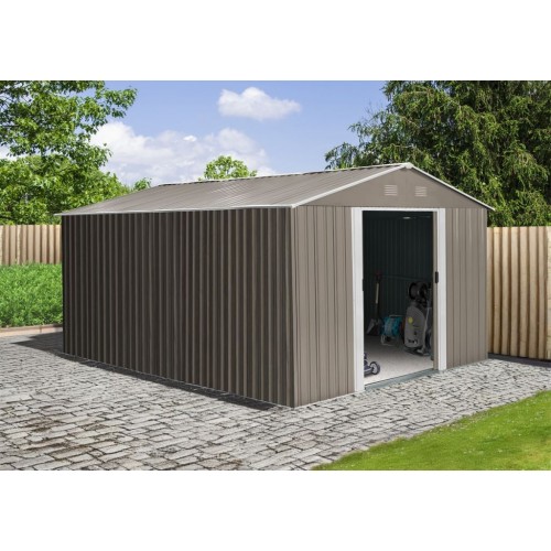 Riwall RMSA 12x10 Brown - zahradní domek kovový 3 x 3,7 m SD-X1210-H170C-B