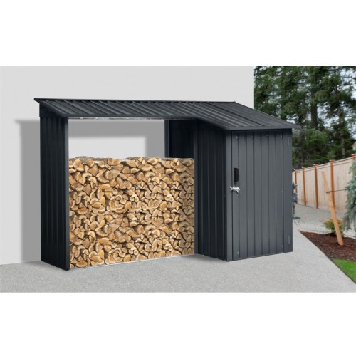 Riwall RMWS 3x9 Anthracite - přístřešek na dřevo s kůlnou 2,7 x 1,6 m WS-XDB-E-A