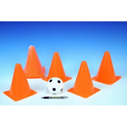 Fotbalové kužely 18cm, 4ks s míčkem, 10cm v síťce