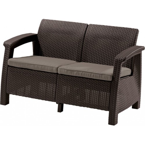 VÝPRODEJ ALLIBERT CORFU LOVE SEAT Pohovka, 128x70x79cm, hnědá/šedo-béžová POŠKOZENÝ OBAL!!!