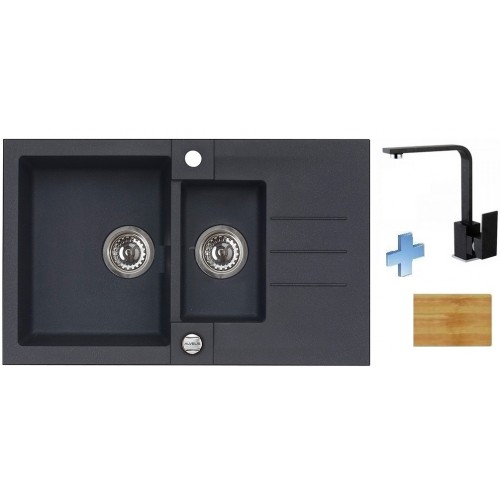 ALVEUS set dřez Rock 70 black + baterie Janet (Eureka) black + krájecí deska