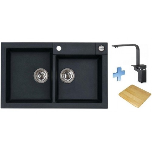 ALVEUS set dřez Rock 90 black + baterie Eureka (Janet) black + krájecí deska