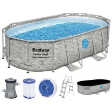 BESTWAY Power Steel Stacked Stone Swim Vista Bazénový set 427 x 250 x 100 cm, kartušová filtrace 56714
