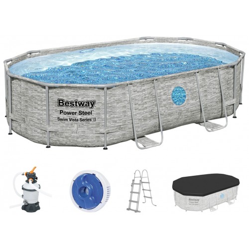 VÝPRODEJ BESTWAY Power Steel Swim Vista Bazénový set 488 x 305 x 107 cm, písková filtrace 56946 POŠKOZENÝ OBAL!!