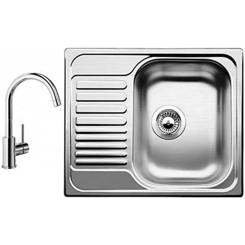 BLANCO set Tipo 45 S mini 3 1/2 nerez kartáčovaný 605 x 500 mm 516053 + MIDA baterie chrom 517742