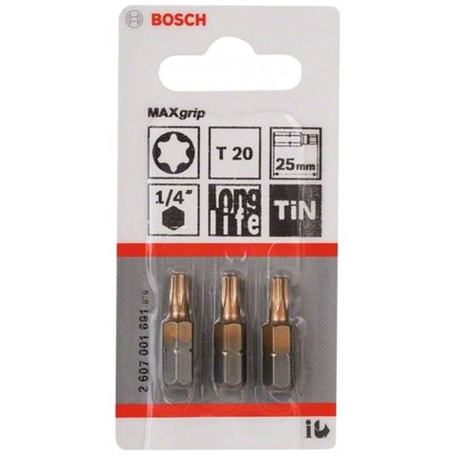 BOSCH Max Grip Šroubovací bit, T20, 25 mm, 3 ks 2607001691