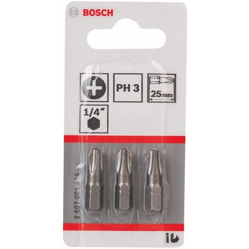 BOSCH Extra-Hart Šroubovací bit zvlášť tvrdý PH 3, 25mm, 3ks 2607001515