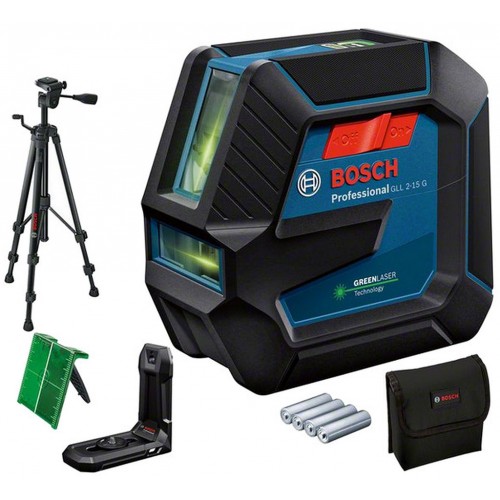 VÝPRODEJ BOSCH GLL 2-15 G Čárový laser, 4x baterie 1,5 AA + Stativ BT 150, 0601063W01 POŠKOZENÝ OBAL!!