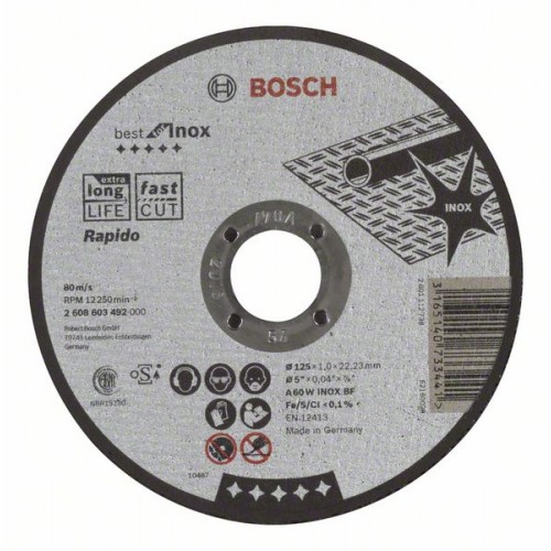 BOSCH Best for Inox – Rapido Dělicí kotouč rovný, 115 x 22,23 x 1 mm 2608603492