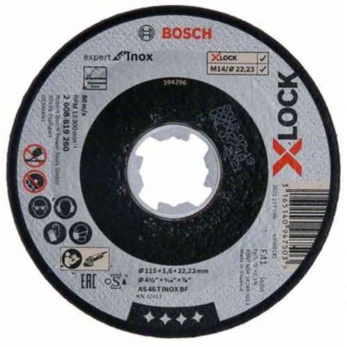 BOSCH X-LOCK Standard for Inox Plochý řezný kotouč, 115×1×22,23 mm 2608619261