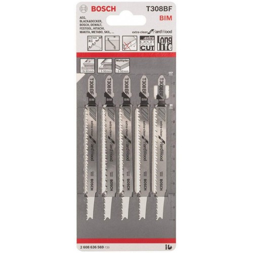 BOSCH Pilový plátek do kmitací pily T 308 BF, 117 mm, 5ks 2608636569