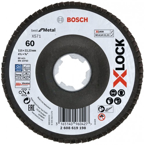 BOSCH X-LOCK Best for Metal Lamelový brusný kotouč X571, 115x22,23mm, G60, 2608619198