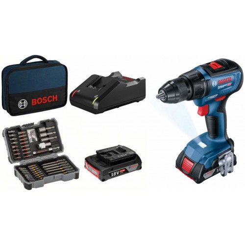 BOSCH Sada GSR 18V-50 + 2x 2,0Ah + GAL 18V-20 + 43ks příslušenství 06019H5004