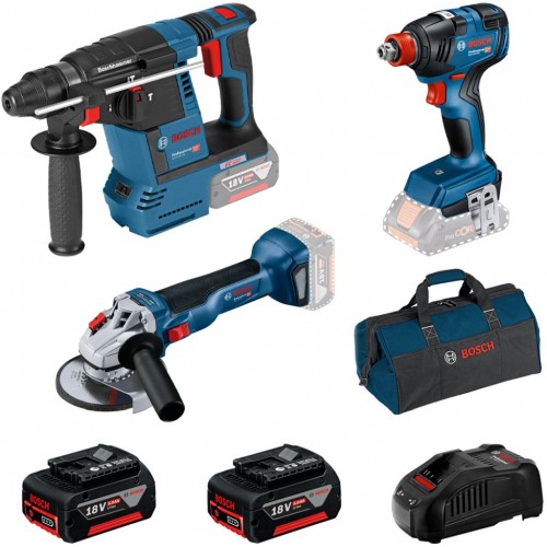 BOSCH Profesionální sada GBH 18V-26+GDX 18V-200+GWS 18V-10+2× akumulátor 5,0 Ah 0615990N21