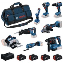 BOSCH PROFESSIONAL Sada nářadí 18V GSB+GDR+GBH+GWS+GKS+GSA+GOP+GLI+4× 5,0 Ah 0615V00061
